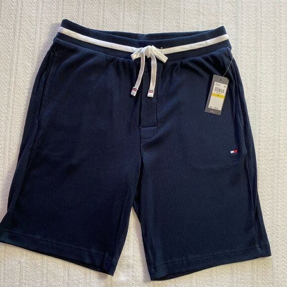 Tommy Hilfiger Mens Medium Ribbed Sleep Dark Navy Shorts - Picture 1 of 7
